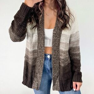 Cream and brown ombré knit cardigan sweater